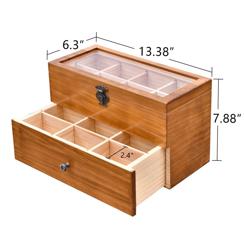 WELLAND Wood Tea Bag Organizer, Storage Box with Clear Acrylic Window, 2-layer 14 Compartments Large Capacity Tea Bag Holders, Gift Idea - Image 5